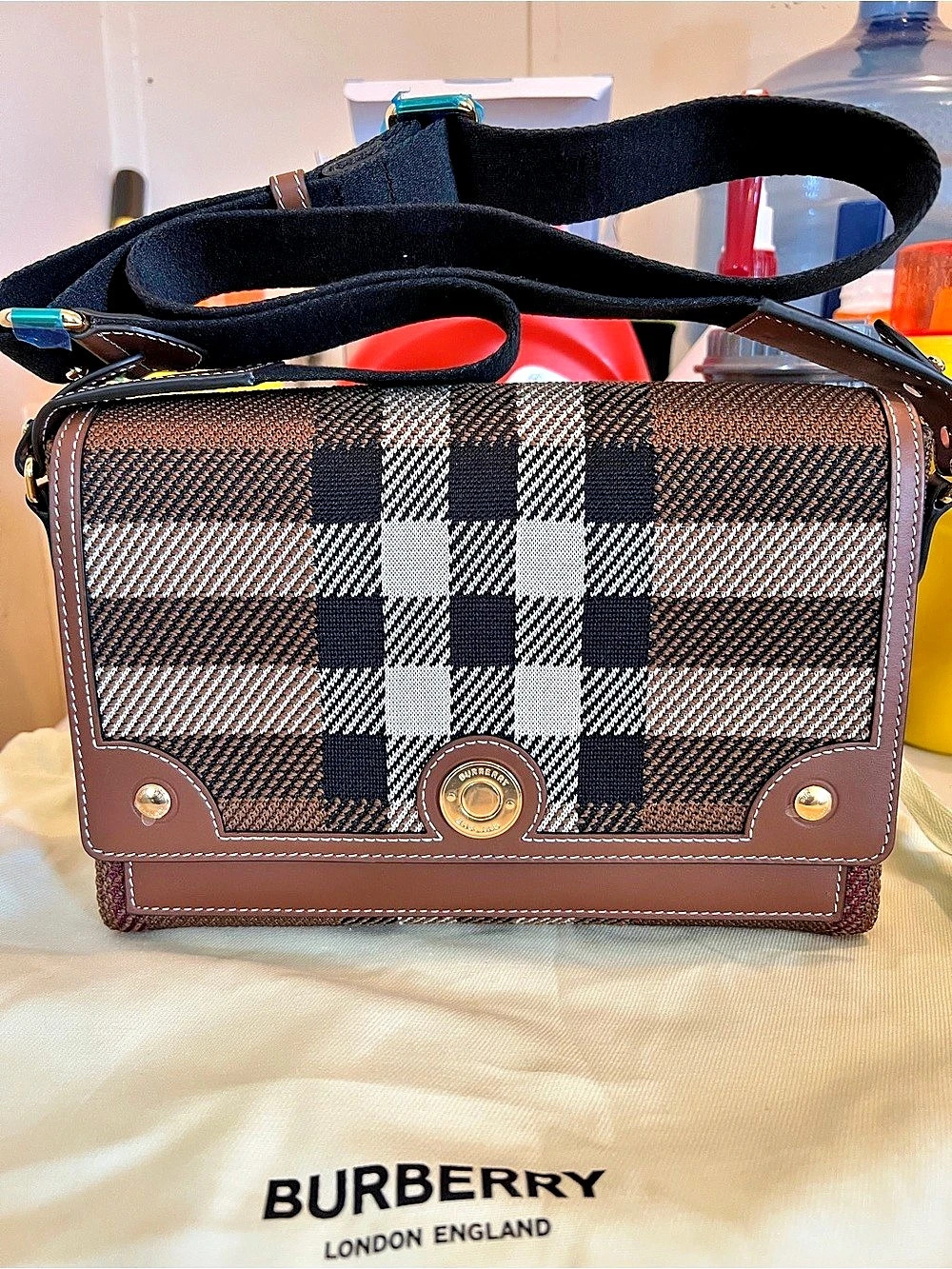 Burberry House Check Canvas and Leather Trimmed Bridle Crossbody Bag